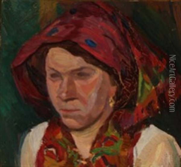 Italian Woman With Red Scarf Oil Painting - Edvard Weie