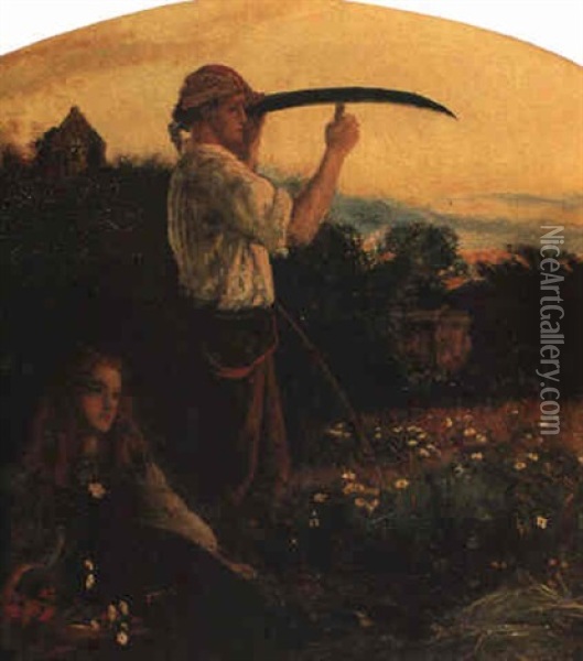 The Mower- Passing Away Saith The World, Passing Away Oil Painting - Arthur Hughes