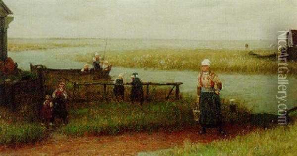 On The Dutch Coast Oil Painting - George Henry Boughton