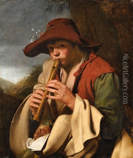Boy Playing A Flute (il Pifferaio) Oil Painting - Jan Miel