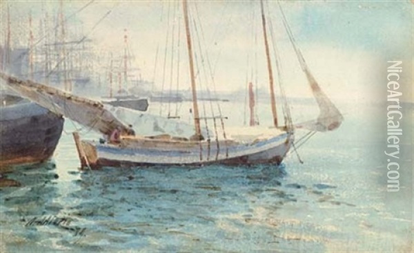 Das Frachtschiff "benefaktor" In Le Havre Oil Painting - Nikolai Nikolaevich Gritsenko