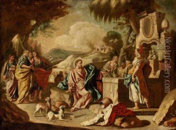Jesus Mote Med Den Samariska Kvinnan Vid Sykars Brunn Oil Painting - Francesco de Mura