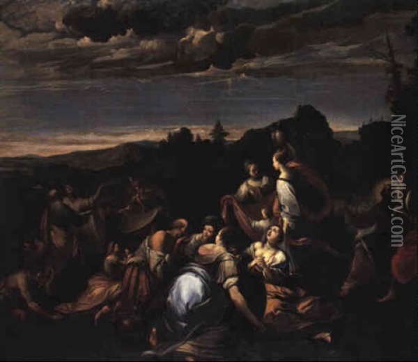 The Gathering Of Manna Oil Painting - Giovanni Andrea (il Mastelletta) Donducci