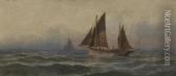 Great Yarmouth Herring Lugger Oil Painting - Charles Harmony Harrison