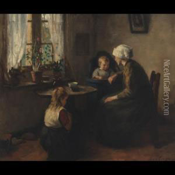 A Dutch Mother And Children Oil Painting - Lammert Van Der Tonge