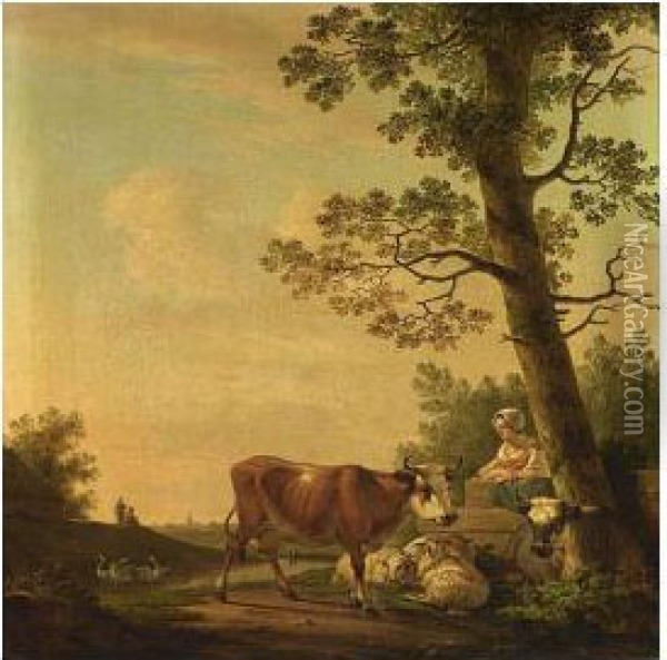 A Peasant Woman With Her Cattle Oil Painting - Abraham van, I Strij