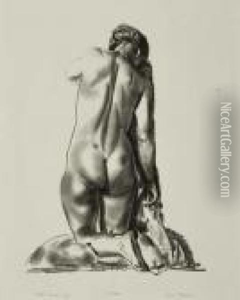 Nude Study, Woman Kneeling On A Pillow Oil Painting - George Wesley Bellows