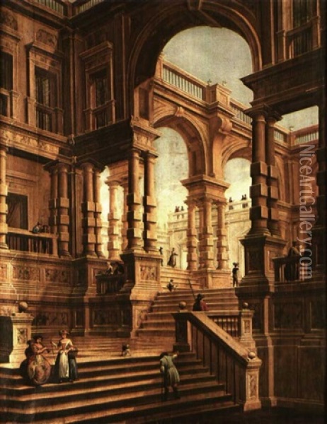 Architektur Capriccio Mit Figurenstaffage Oil Painting - Bernardo Bellotto