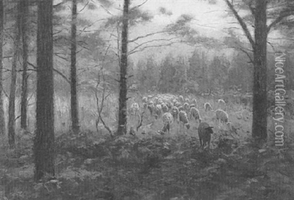 Sheep Grazing Oil Painting - Lovell Birge Harrison