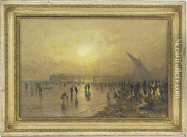 Figures On The Shore, Evening Oil Painting - Arthur Severn