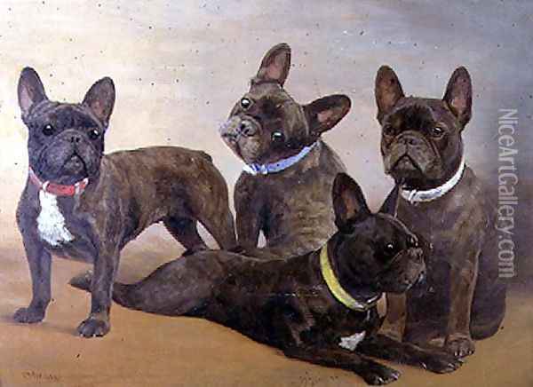 Four French Bulldogs Oil Painting - F. Mabel Hollams