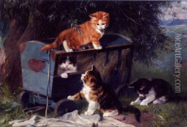 Vier Junge Katzchen Im Freien Oil Painting - Julius Adam the Younger