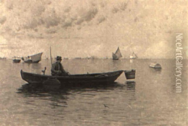 Fishing In The Venetian Lagoon Oil Painting - Walter Blackman
