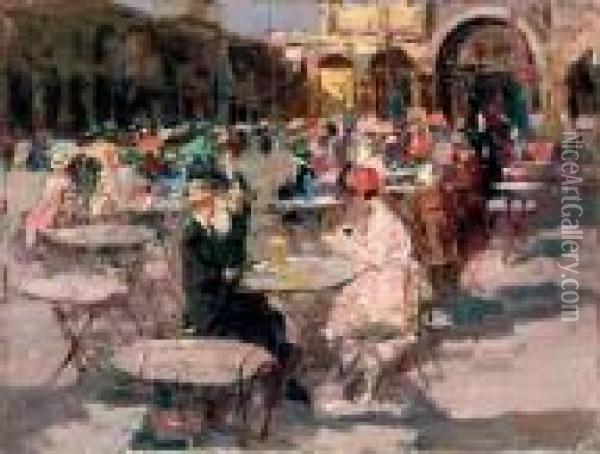 Caffe Florian A Piazza San Marco Oil Painting - Vincenzo Irolli