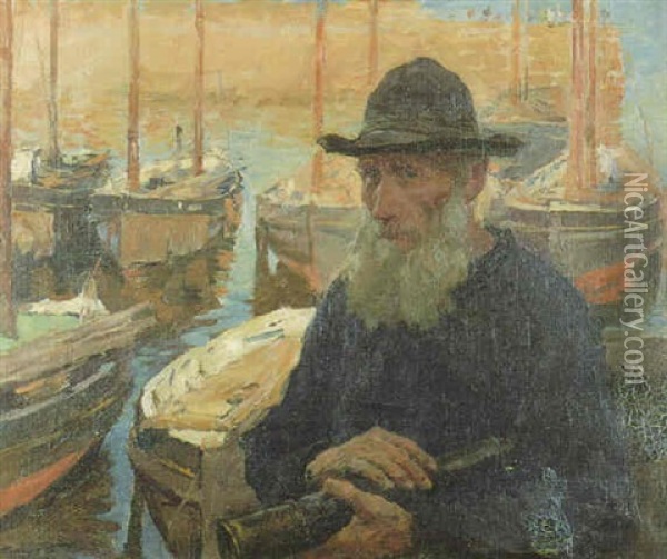 By The Quayside, Newlyn Harbor Oil Painting - Stanhope Forbes