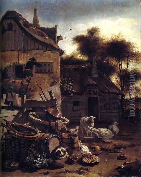 Barnyard Scene Oil Painting - Egbert van der Poel