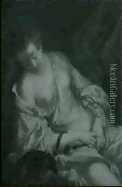 Jeune Fille En Endormie Au Chien Oil Painting - Jean Baptiste Henri Deshays