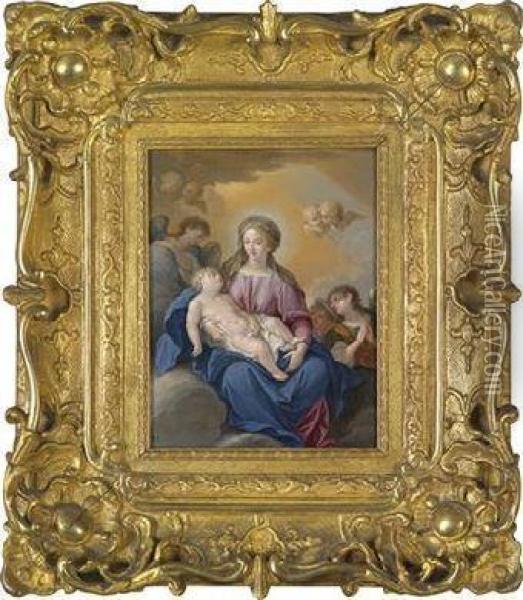 Mary With The Christ Child And Angels Oil Painting - Cirlce Of Filippo Lauri
