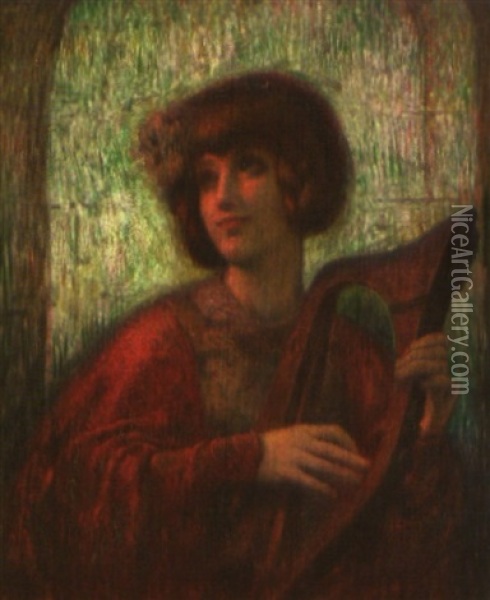 Femme A La Harpe Oil Painting - Gustave Brisgand
