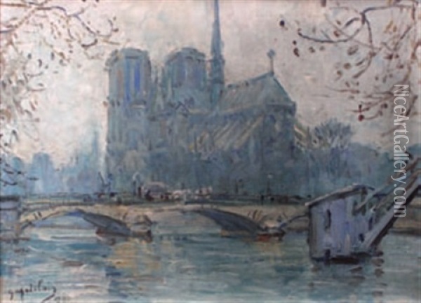 Paris, La Seine Et Notre Dame Oil Painting - Gustave Madelain