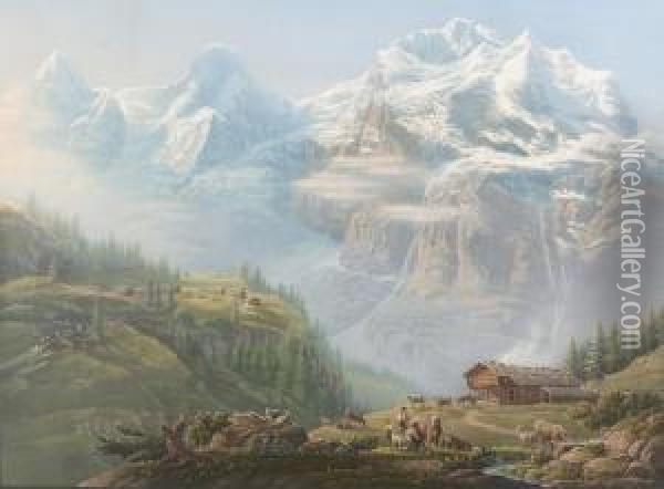 Blick Auf Eiger, Monch Und Jungfrau. Oil Painting - Johann Heinrich Bleuler I