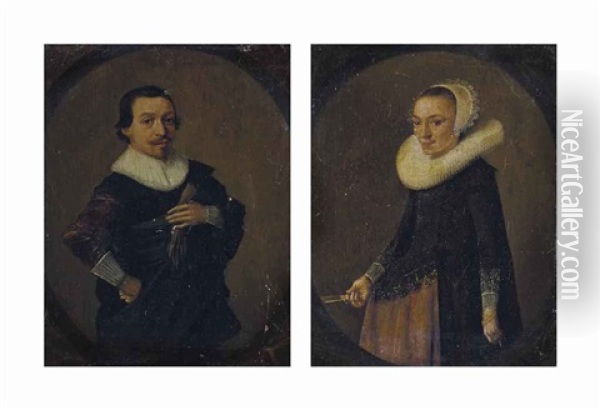 Portraits Des Epoux Sara Sanen Et Johan Smuijers (pair) Oil Painting - Hendrick Gerritsz. Pot