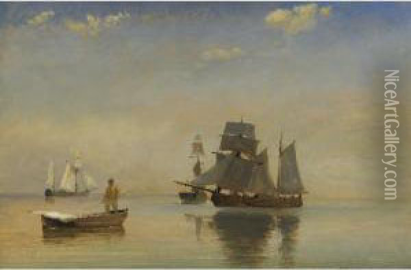 Sailing Vessels On Becalmed Waters Oil Painting - Carl Frederick Sorensen