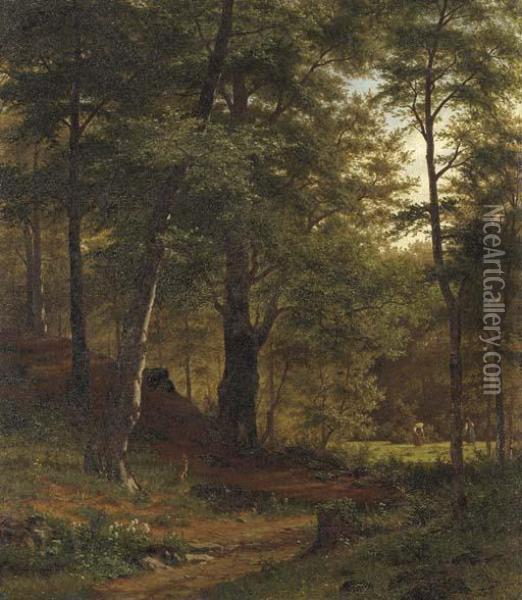 A Forest Clearing With Figures Oil Painting - Fritz Carl Werner Ebel