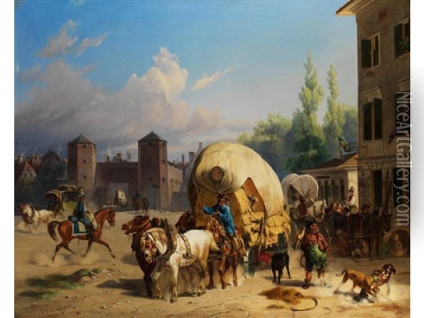 Buntes Treiben Vor Dem Sendlinger Tor In Munchen Oil Painting - Christian Frederick Carl Holm