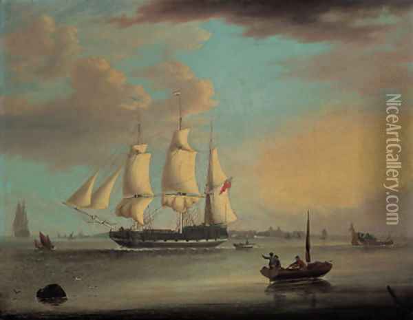 A clipper leaving London, with a view of Greenwich beyond Oil Painting - George Webster