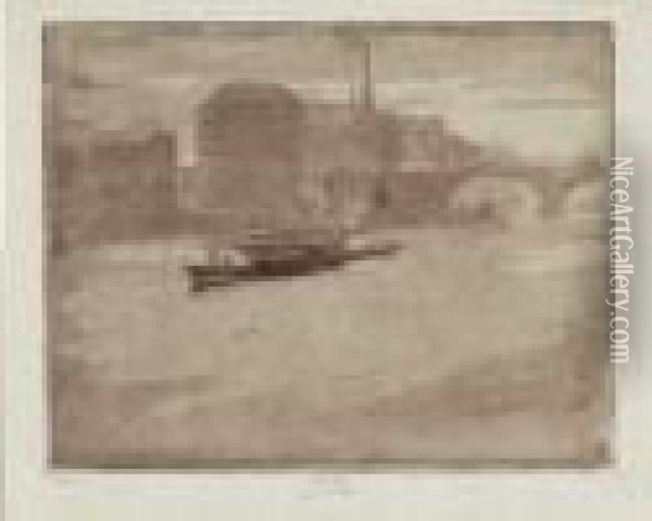 Mist On The Thames. 1903. Aquatinte. 210 X 265. Stein Et Karshan 50. Oil Painting - Joseph Pennell