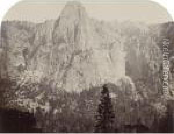 Sentinel (front View), 3270 Ft., Yosemite Oil Painting - Carleton E. Watkins