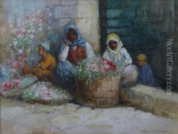 Flower Sellers Oil Painting - Warwick Goble