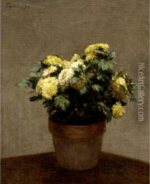 Yellow Chrysanthyms Oil Painting - Ignace Henri Jean Fantin-Latour