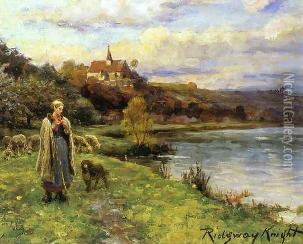 Woman by the Water Oil Painting - Daniel Ridgway Knight
