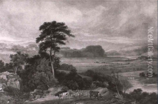 The Tywi Valley, Carmarthenshire From Grongar Hill To       Dinefwr Castle Oil Painting - William James Mueller