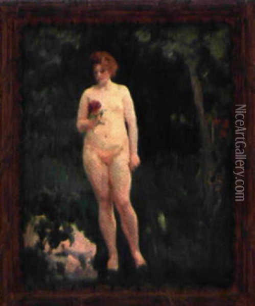 Nu Feminin Dans Un Jardin Oil Painting - Alfred Roll