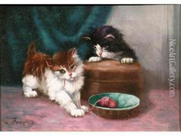 Les Chatons Et Le Fil Rouge Oil Painting - Alfred Ronner
