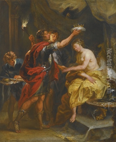 Alexander The Great Crowns Roxana Oil Painting - Jan Boeckhorst