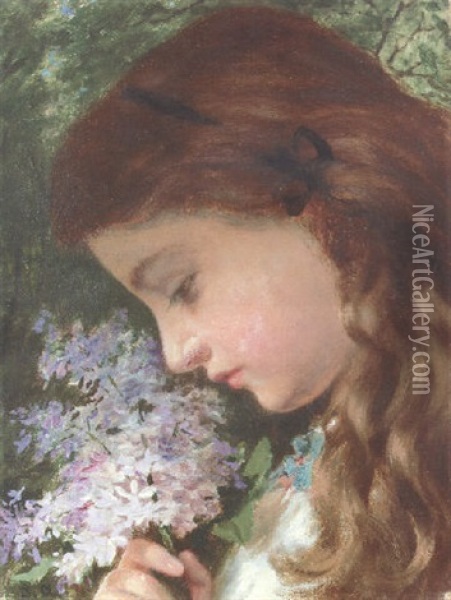 Girl With Lilac Oil Painting - Sophie Anderson