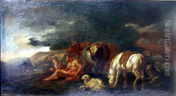 Mercure Et Venus Oil Painting - Giovanni Benedetto Castiglione