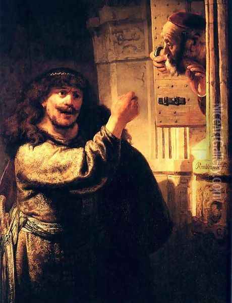 Samson Menacant Son Beau Pere,berlin 1635 Oil Painting - Rembrandt Van Rijn