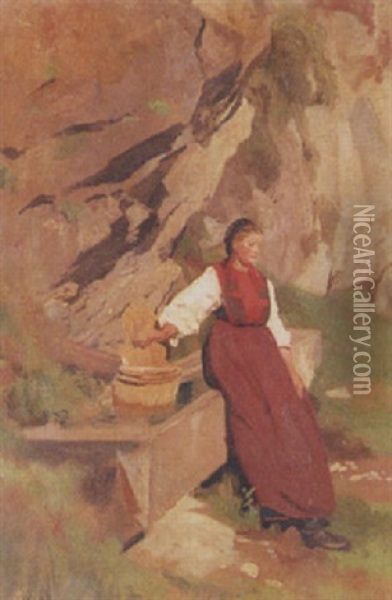 Haslitalerin Am Brunnen Oil Painting - Johann Rudolf Koller