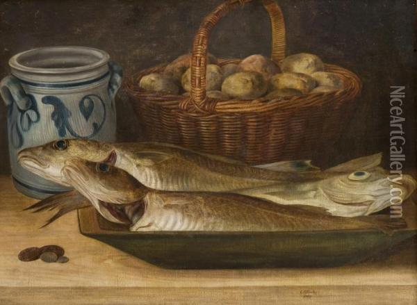 Stilleben Med Fisk Oil Painting - Christian August Printz