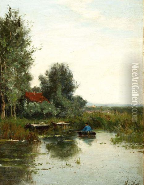 Landschap Met Boer In Bootje Oil Painting - Marinus Heijl