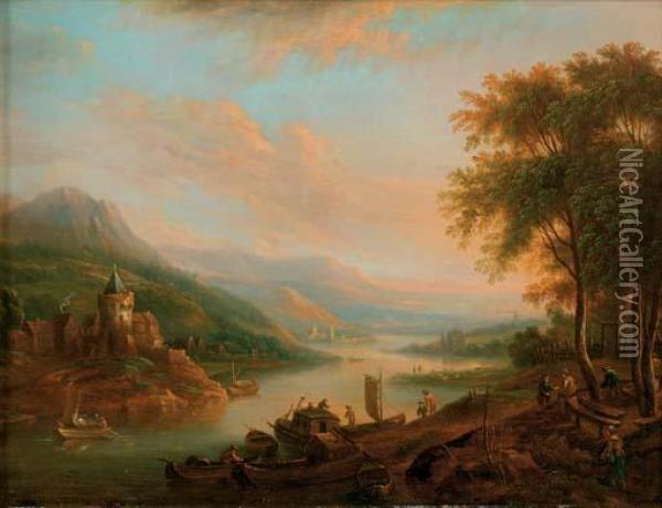 A Rhenish Landscape Oil Painting - Christian Georg Ii Schuz