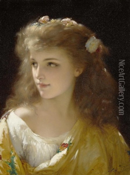 A Portrait Of A Young Woman Oil Painting - Pierre Olivier Joseph Coomans