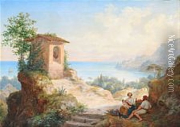 A View From The Amalfi Coast Oil Painting - Frederik Ludwig Storch