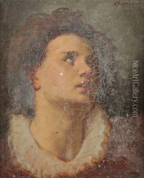 Portrait De Jeune Femme Etude (study) Oil Painting - Francois Nicolas Augustin Feyen-Perrin