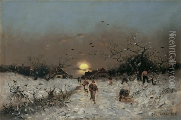 Winterabend Oil Painting - Otto Fedder